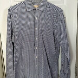 Michael Kors Dress Shirt Mens Size Medium Checkered Blue Brown Button Down